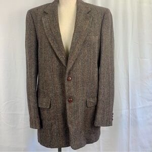 Vintage 70s Harris & Tweed Handwoven Wool Herringbone Blazer